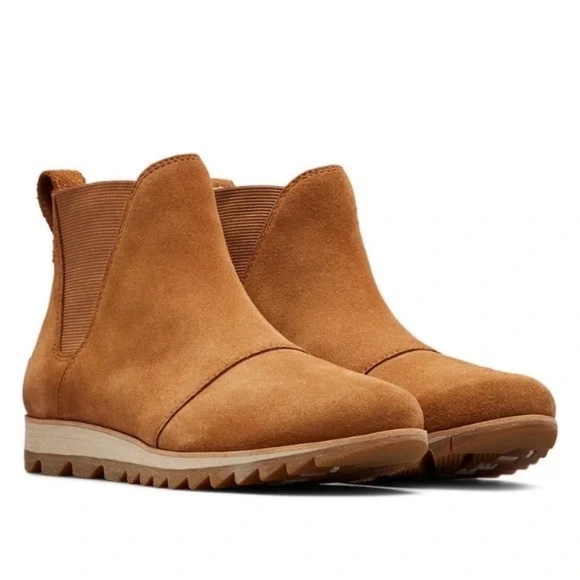 Sorel Suede Harlow Chelsea Boot Waterproof Ankle Boot Brown Tan Leather Booties - Picture 2 of 9